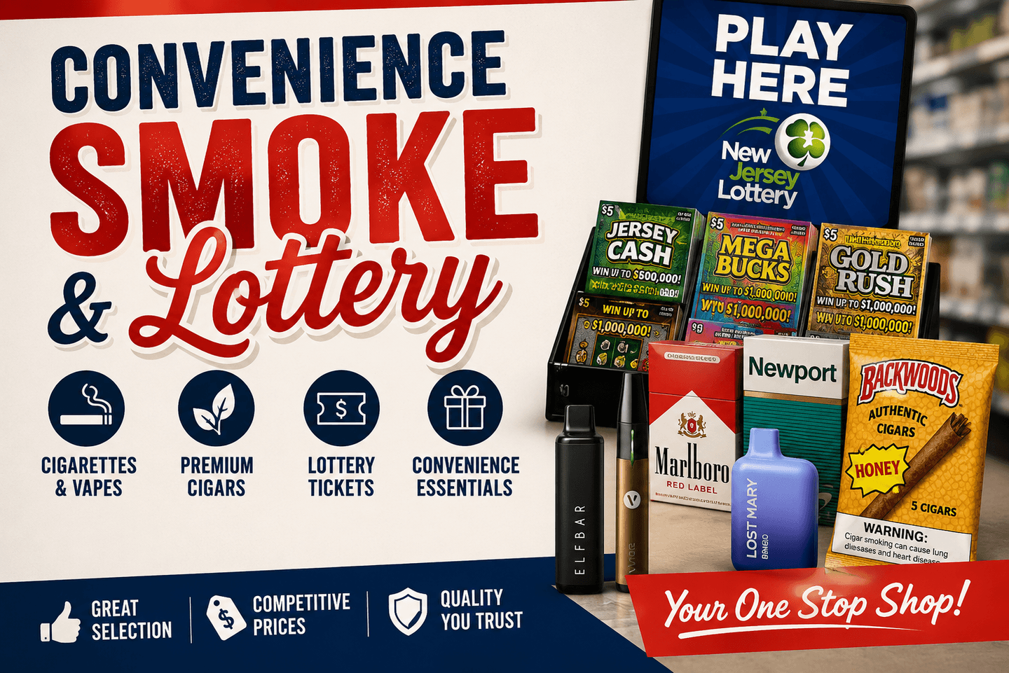 Quick Out convenience, lottery and tobacco — your one stop shop